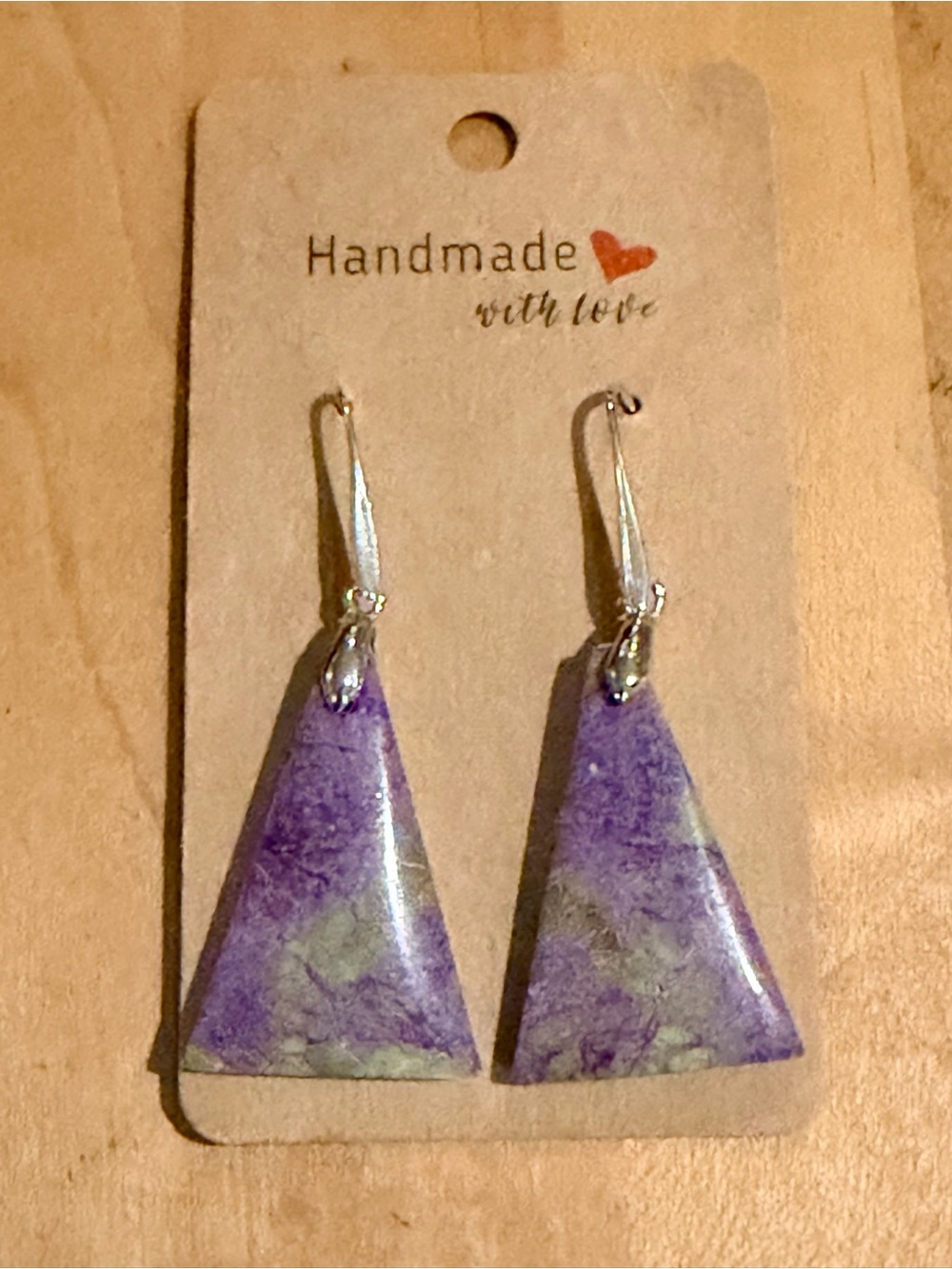 Handmade Purpurite Triangle Drop Earrings on 14K Gold Plated Earring Findings